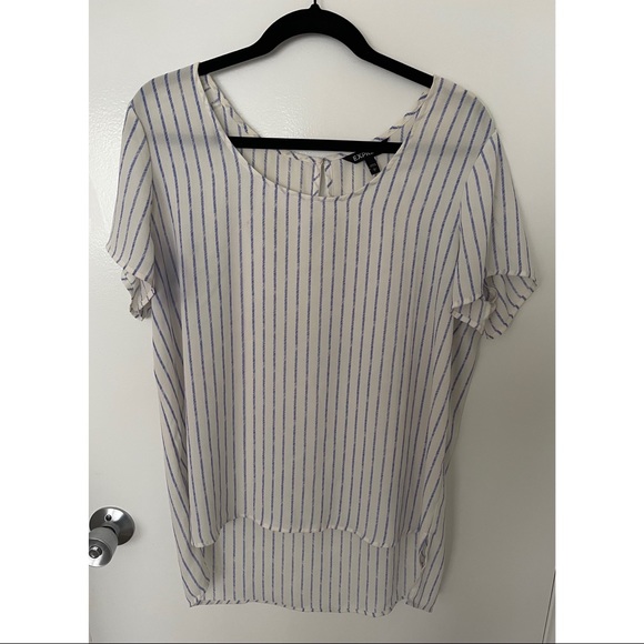 Express White & Blue Striped Short Sleeve Top - Picture 1 of 5